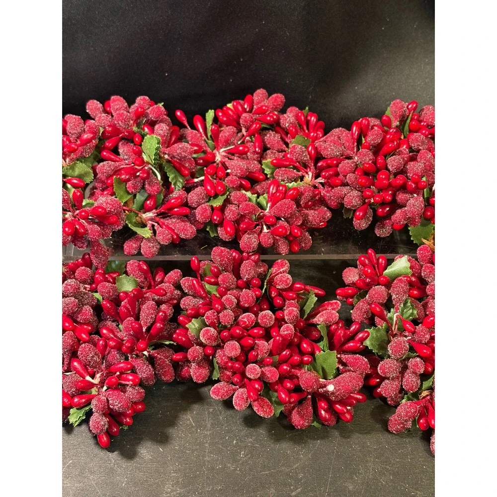 Vintage Red Sugared Berry Napkin Rings Set of 6 Holiday Christmas Table Decor